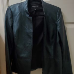 Lafayette 148 Metallic Green Leather Jacket Size 12